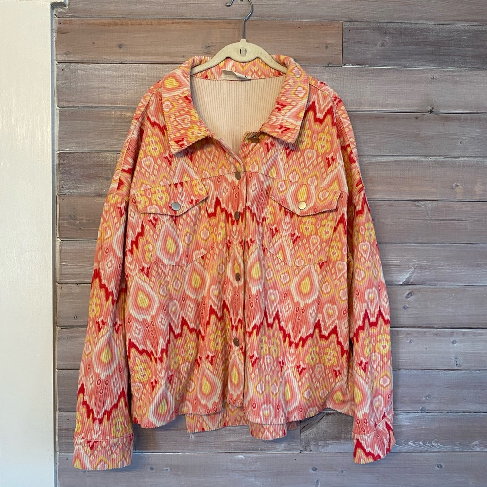 Savanna Jane pink yellow Aztec corduroy jacket size 3X